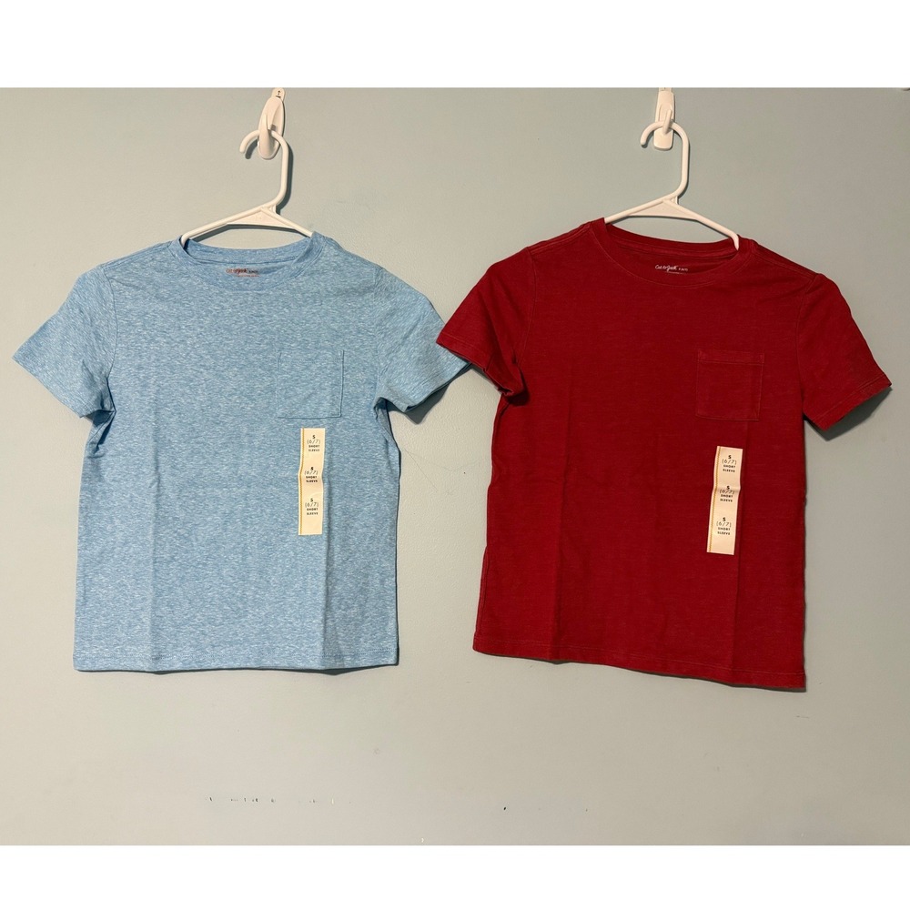 Cat & Jack Boy's Small 6/7 Short Sleeve Pocket T-Shirt 2-Pack Red Blue 2321